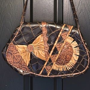 Vintage REEM Brown Patchwork Genuine Leather Shoulder Bag Purse Made in U.S.A.